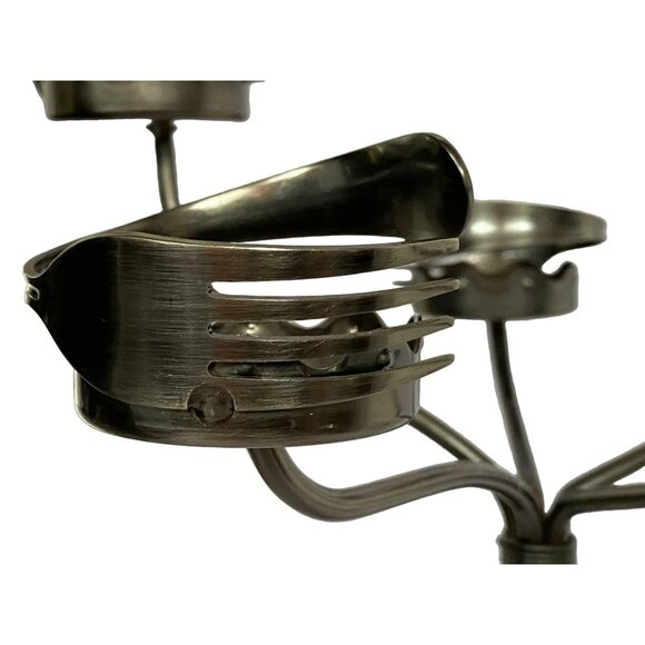 Candelabra Modernist Artsy Pewter Finish Spoon Fork Candle Holder Flatware Art - Picture 5 of 14